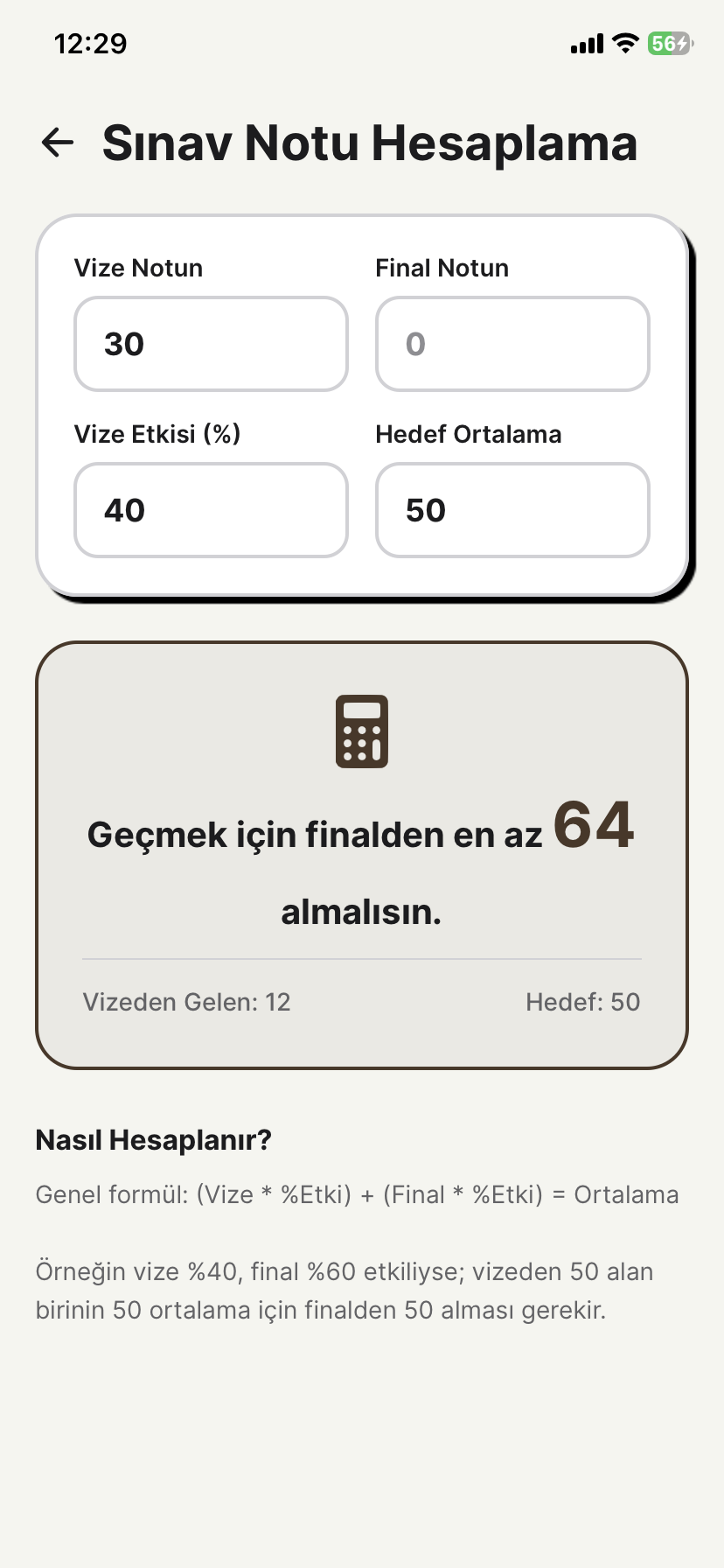 Sınav Notu Hesaplama